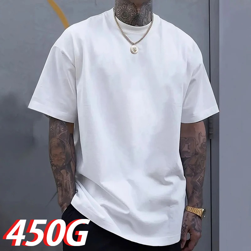 Undershirt Crew Neck - Schwarzes 450g Schweres Baumwoll-Doppelgarn Kurzarm-T-Shirt -